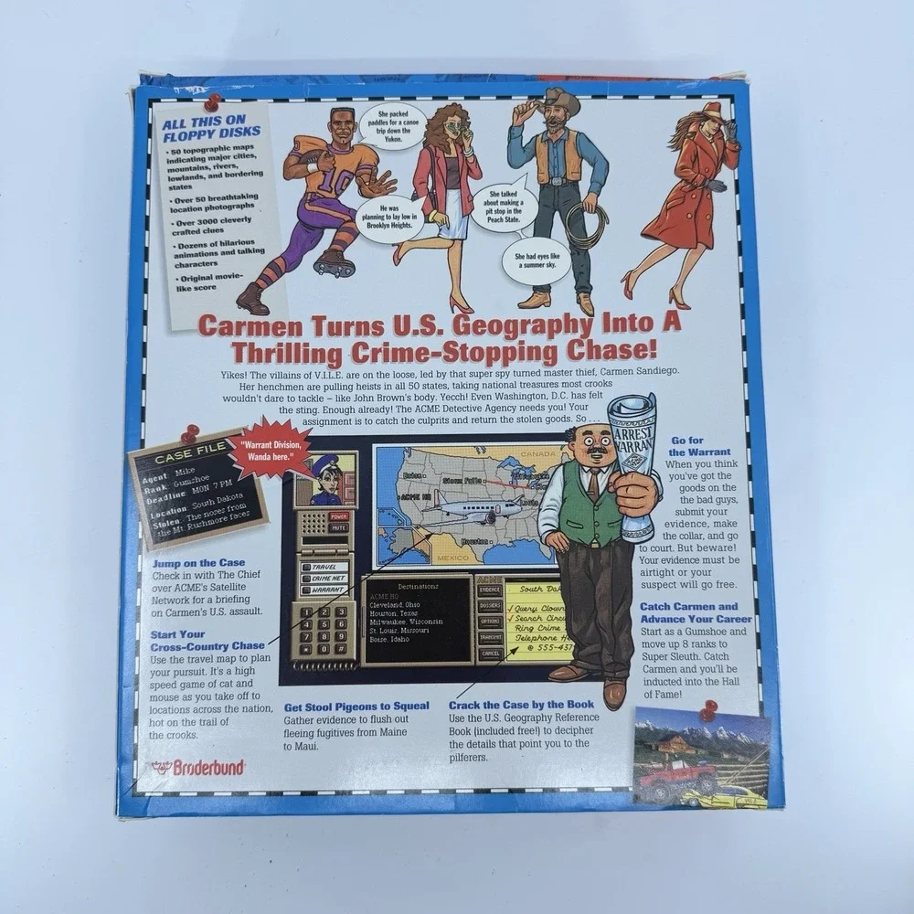 Where In The USA Is Carmen Sandiego Box Microsoft IBM PC 4 Floppy‎ Disks Vtg